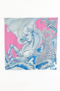 Hermès doppelseitiges Foulard 'Pferd-Nixe'