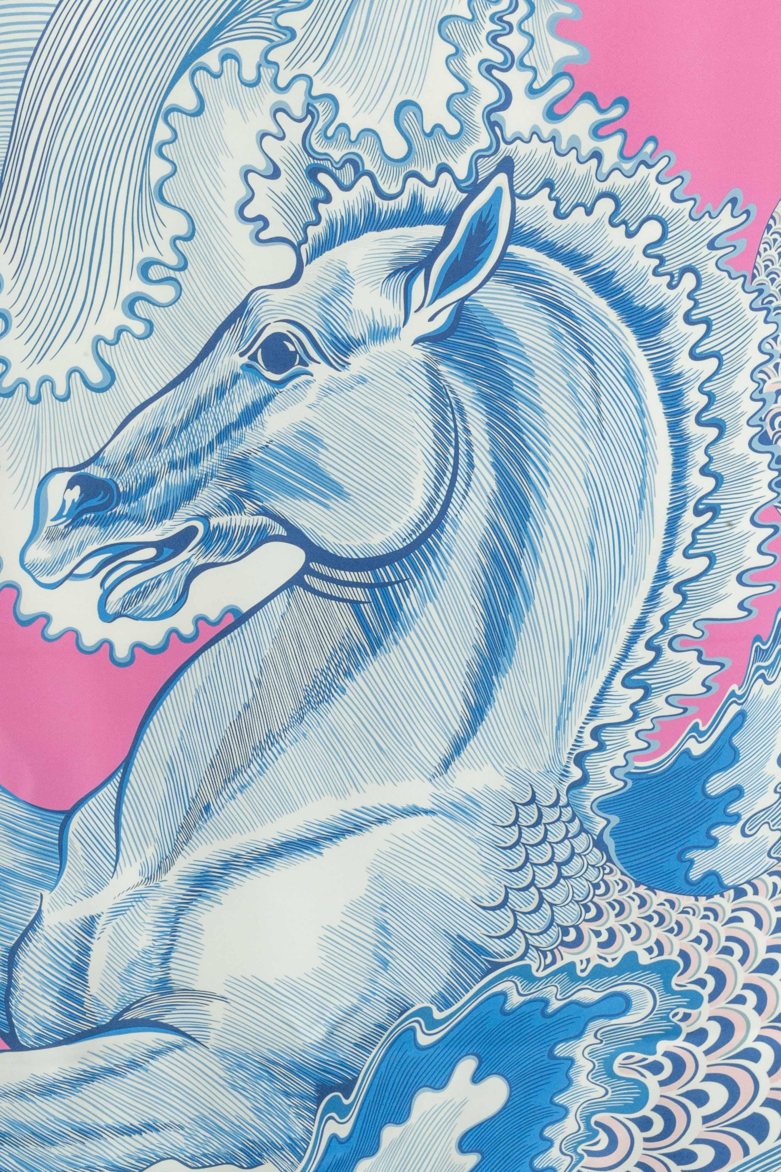 Grigio Foulard Hermès a doppia faccia 'Horse-Mermaid in vendita