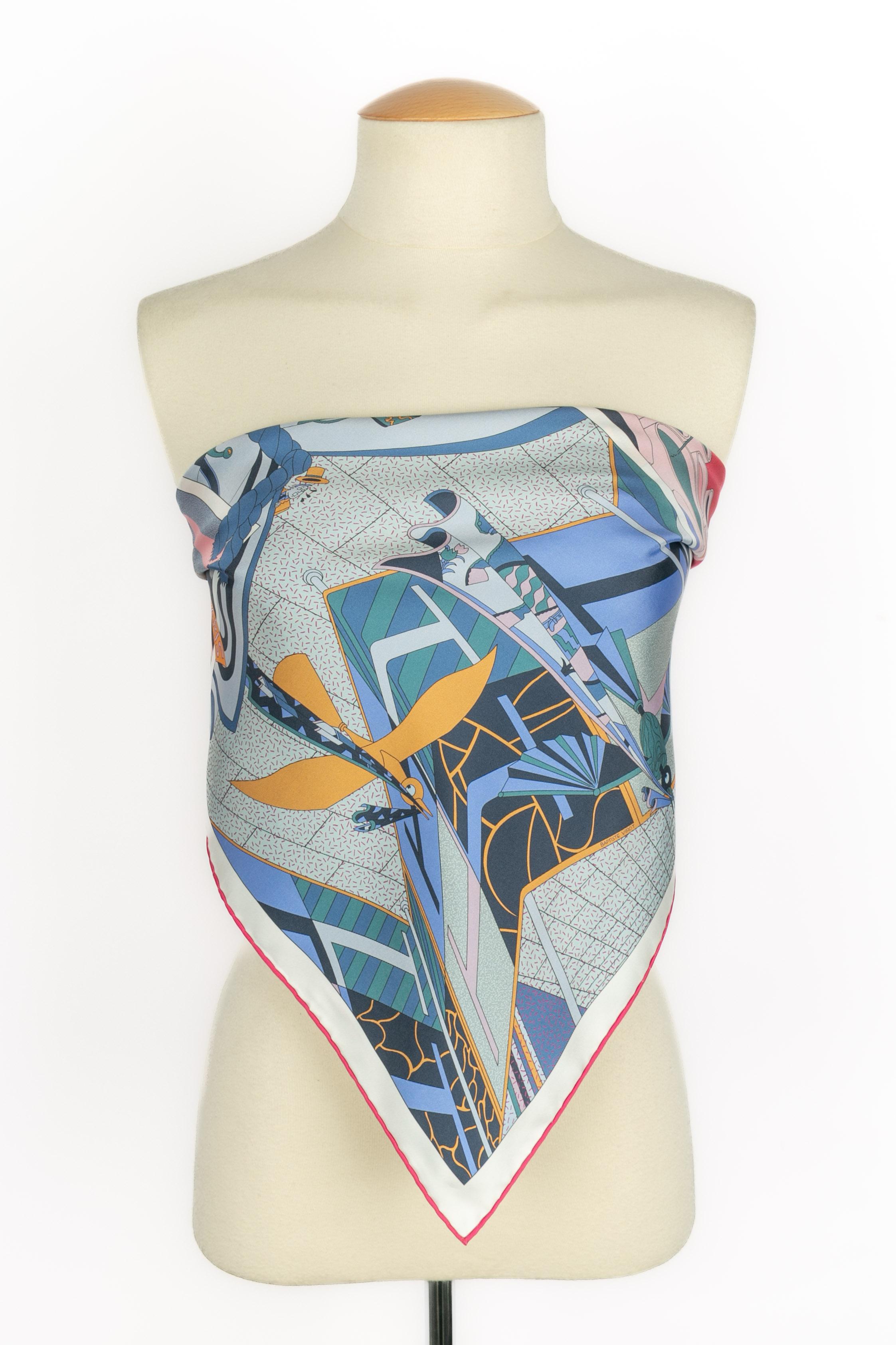 Hermès dual-sided foulard / scarf 'Hermès factory' For Sale 6