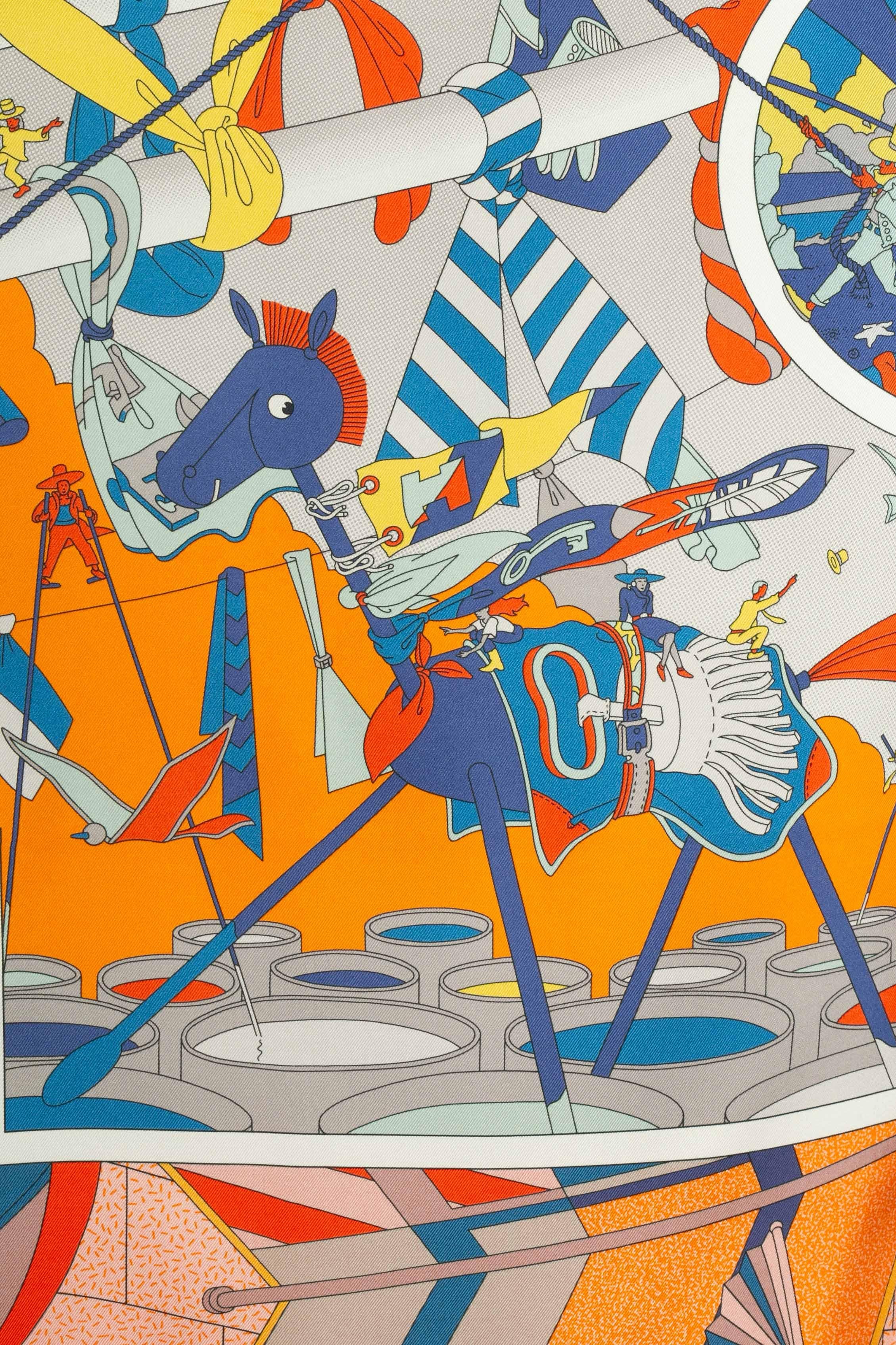 Women's or Men's Hermès dual-sided foulard / scarf 'Hermès Factory' For Sale