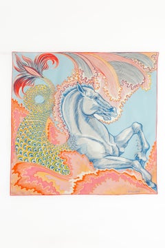Hermès doppelseitiges Foulard / Halstuch 'Pferd-Nixe'