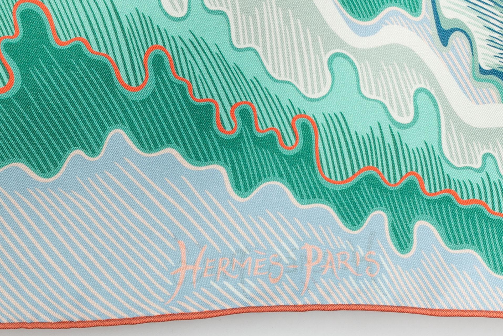 Hermès dual-sided foulard/scarf 'Horse-mermaid' In Excellent Condition In SAINT-OUEN-SUR-SEINE, FR