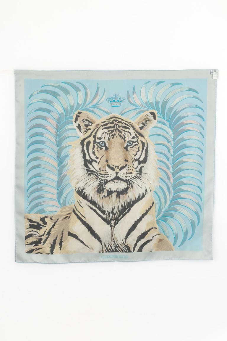 Foulard Carré Hermès 90cm - Tigre Royal, Soie 100%, Double Face, Neuf Avec Boîte
