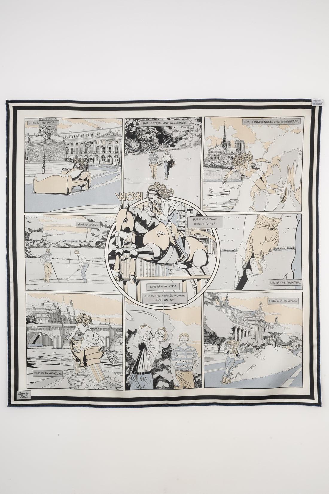 Beige Hermès Dual-sided Foulard / Scarf 'Wow', 2020