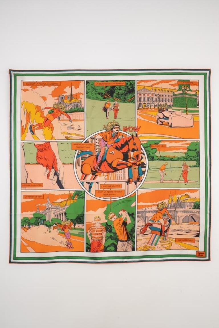Beige Hermès Dual-sided Silk Twill Foulard/Scarf 'Wow', 2020