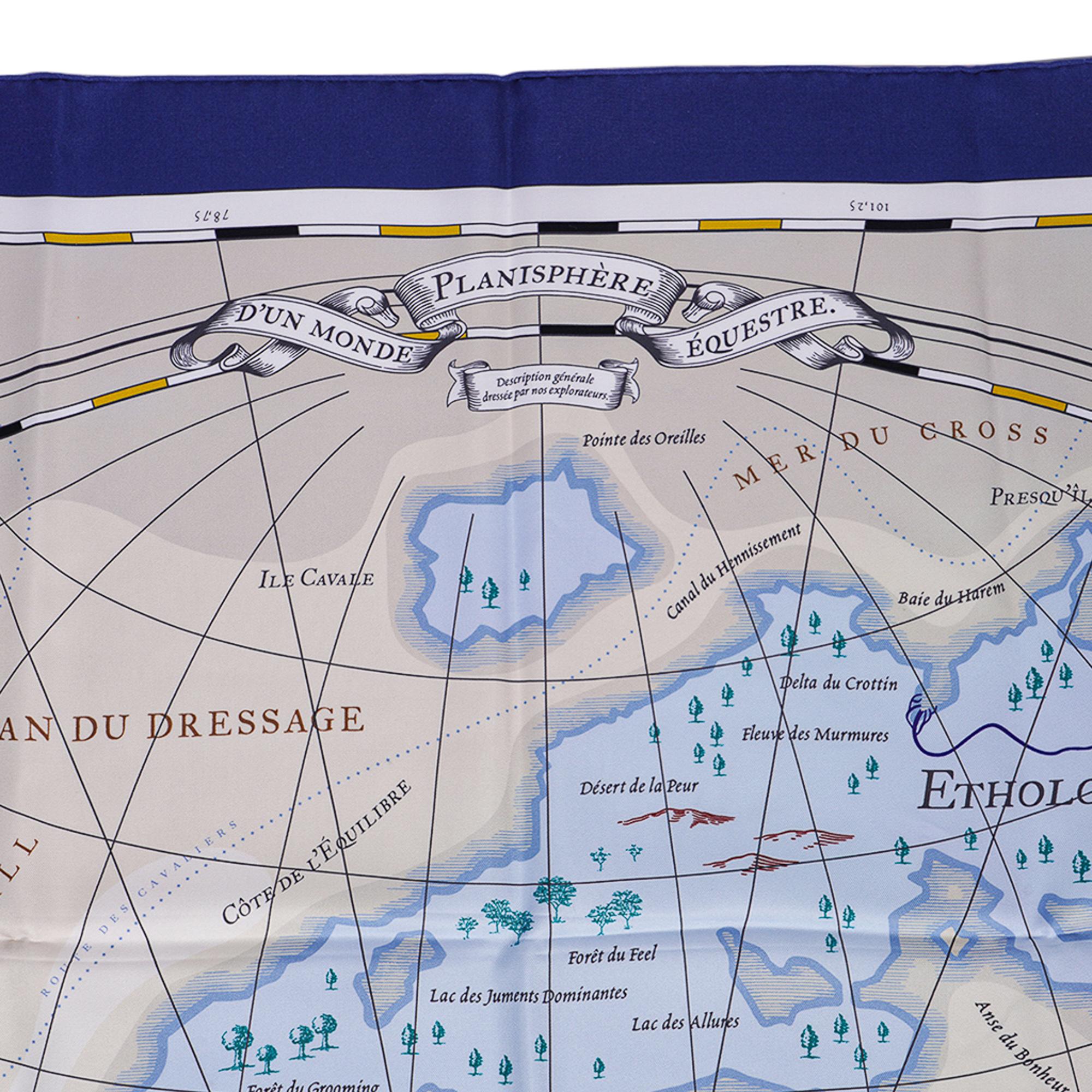 Hermes D'un Monde Planisphere Equestre Silk Scarf 140 cm New w/Box For Sale 1