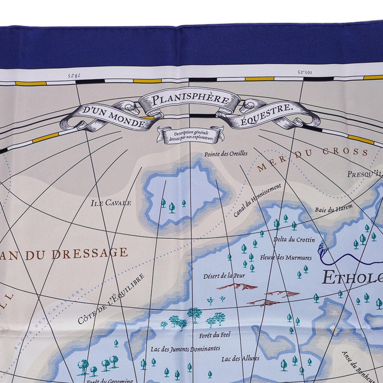 Hermes D'un Monde Planisphere Equestre Silk Scarf 140 cm New w/Box For Sale 4