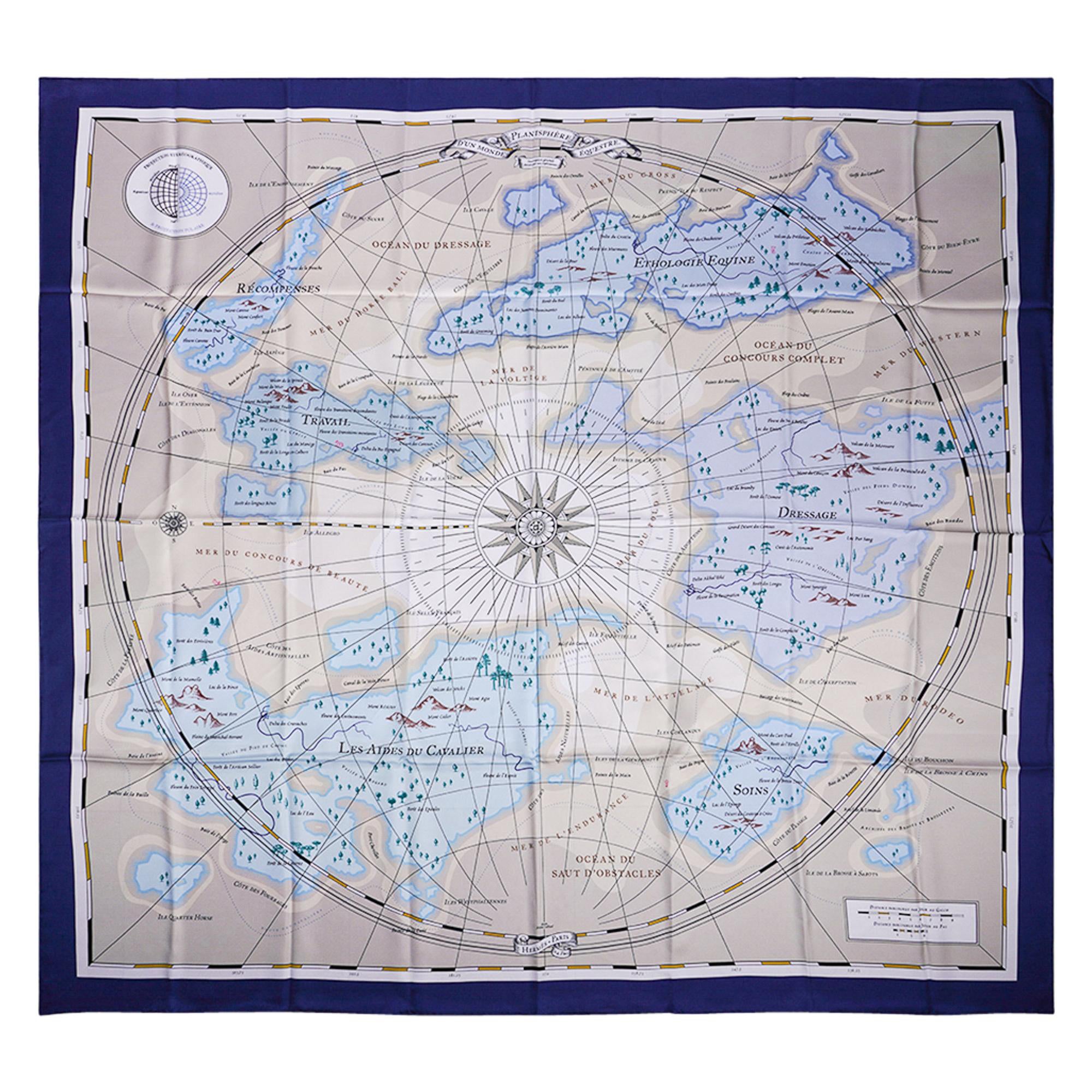 Hermes D'un Monde Planisphere Equestre Seidenschal 140 cm Neu mit Schachtel im Angebot