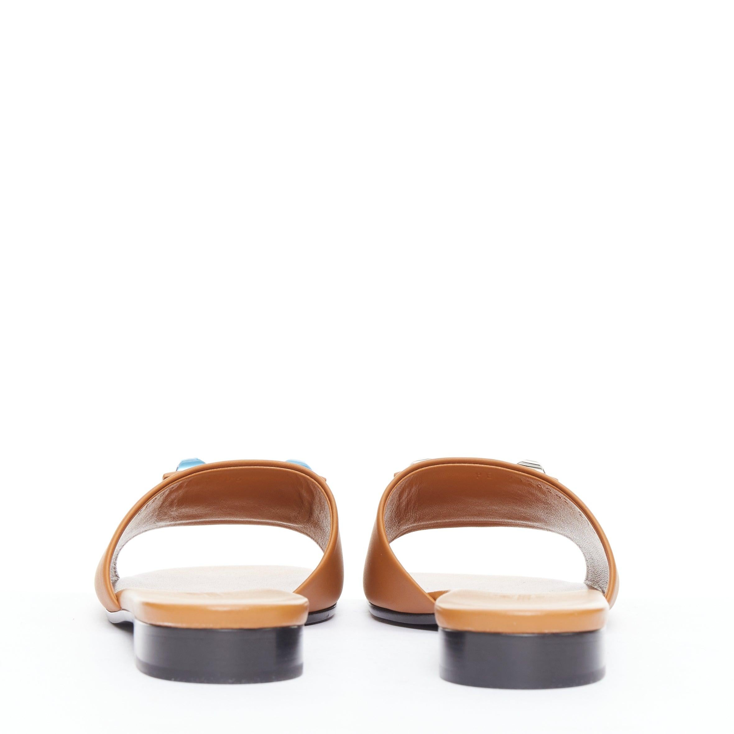 Donna HERMES Dune pelle marrone palladio Collier de Chien sandalo piatto EU37.5 in vendita