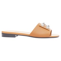 HERMES Dune tan leather palladium Collier de Chien flat sandal EU37.5