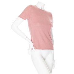 Hermès Dusty Pink Cashmere Crewneck Button-Detail Short Sleeve Tee