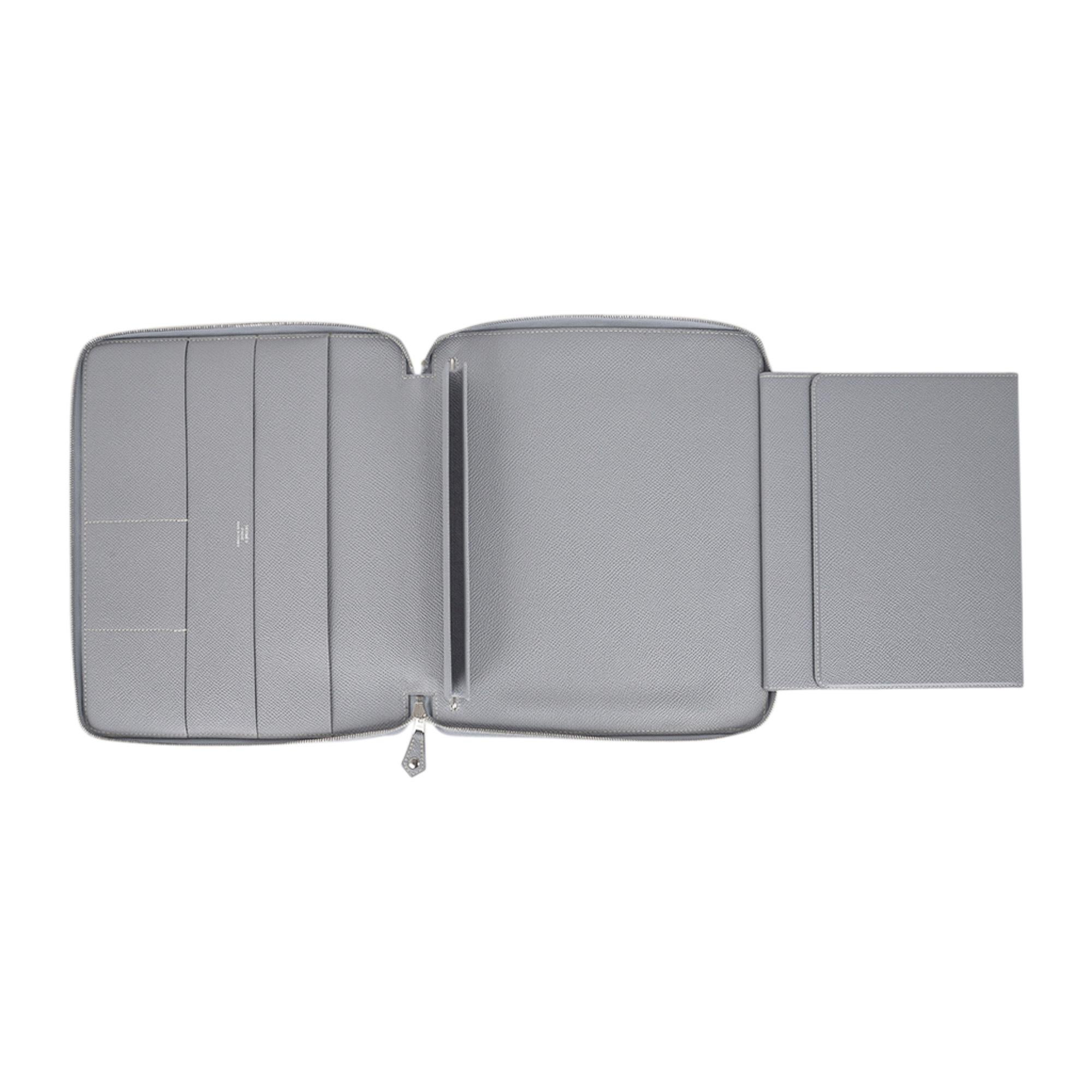 Gray Hermes e-Zip iPad Notebook Cover Blue Glacier Epsom New