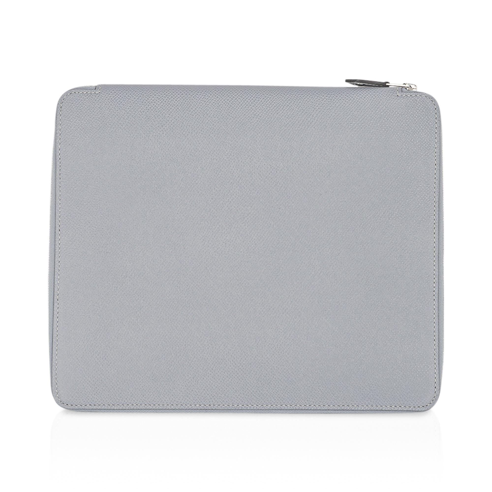 Hermes e-Zip iPad Notebook Cover Blue Glacier Epsom New 1