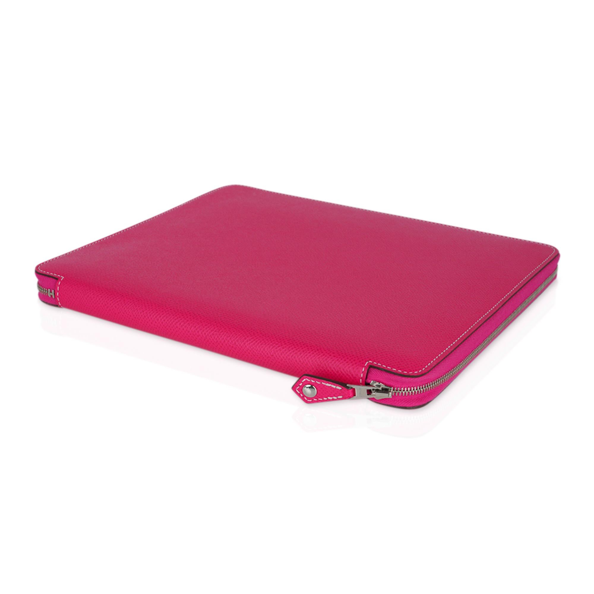 Hermes e-Zip iPad Notebook Cover Rose Tyrien Epsom New For Sale 3