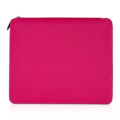 Hermes e-Zip iPad Notebook Cover Rose Tyrien Epsom New