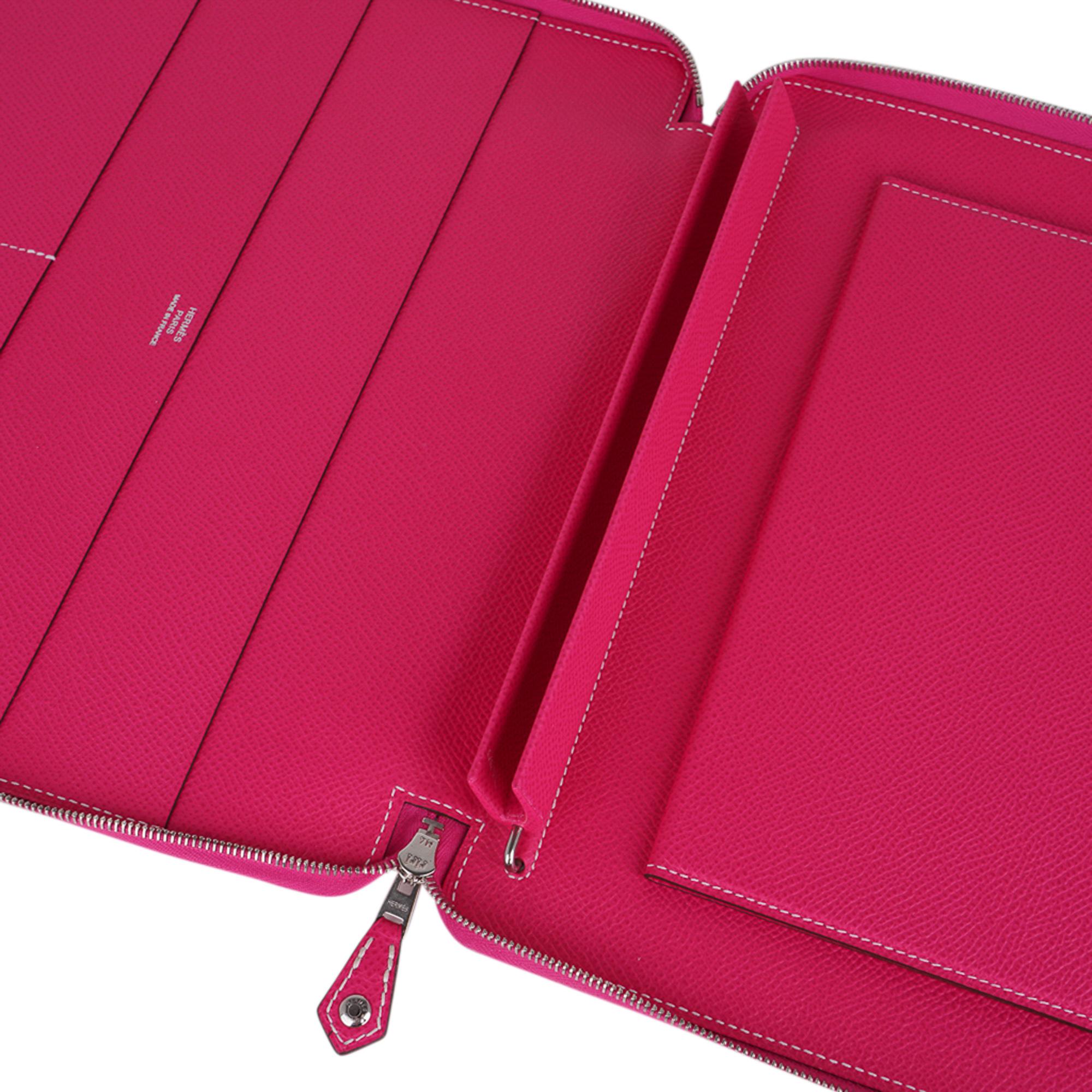 Hermes e-Zip iPad Notebook Hülle Rose Tyrien Epsom Neu (Rot) im Angebot