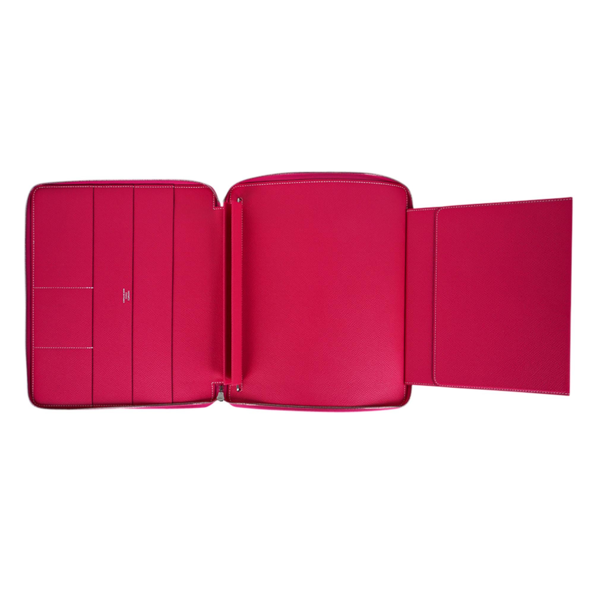 Hermes e-Zip iPad Notebook Cover Rose Tyrien Epsom New For Sale 1