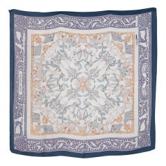 Hermes Early America by Françoise de la Perriere Blue Silk Scarf