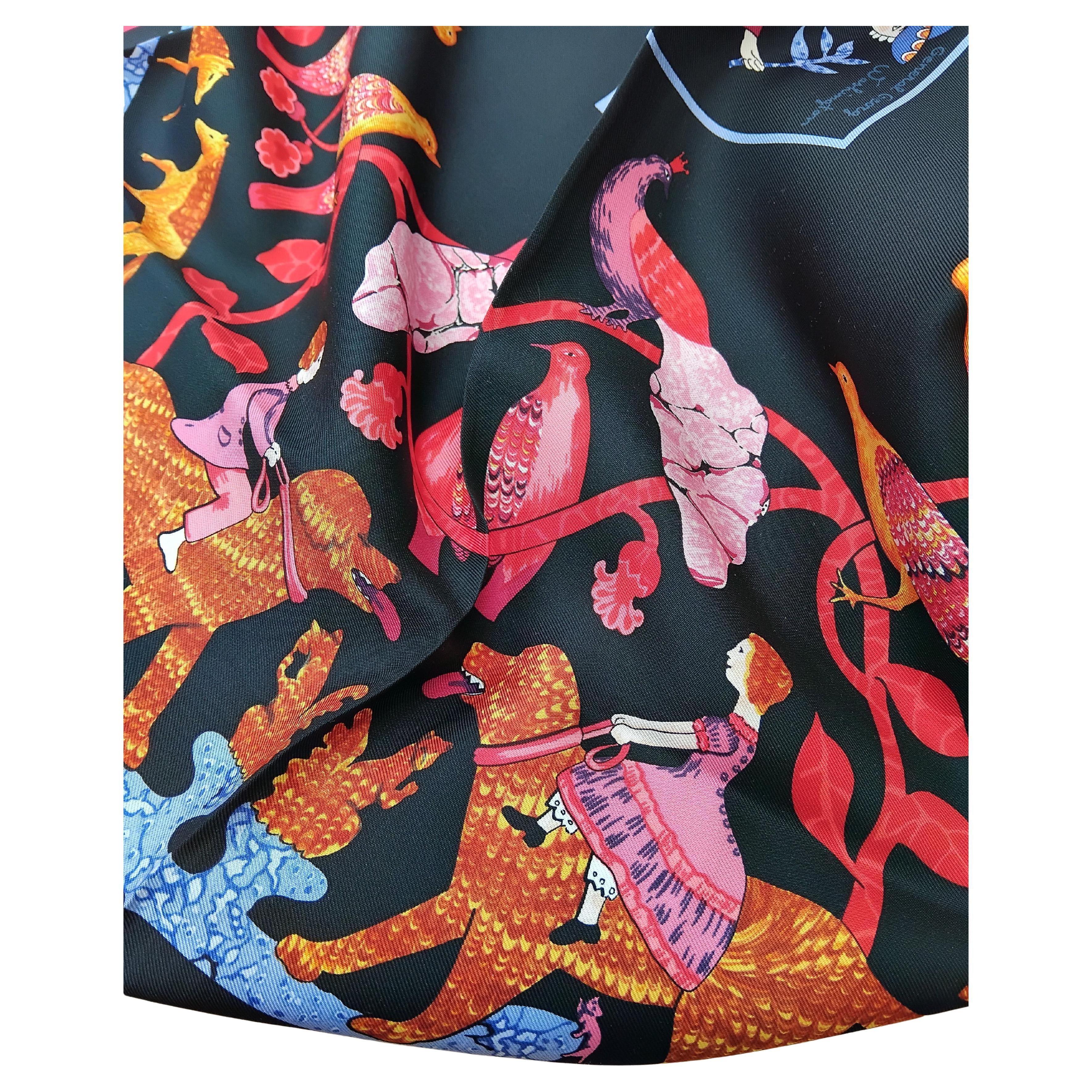 Écharpe en soie Hermès Early America Perriere Black Blue 35' en vente 7
