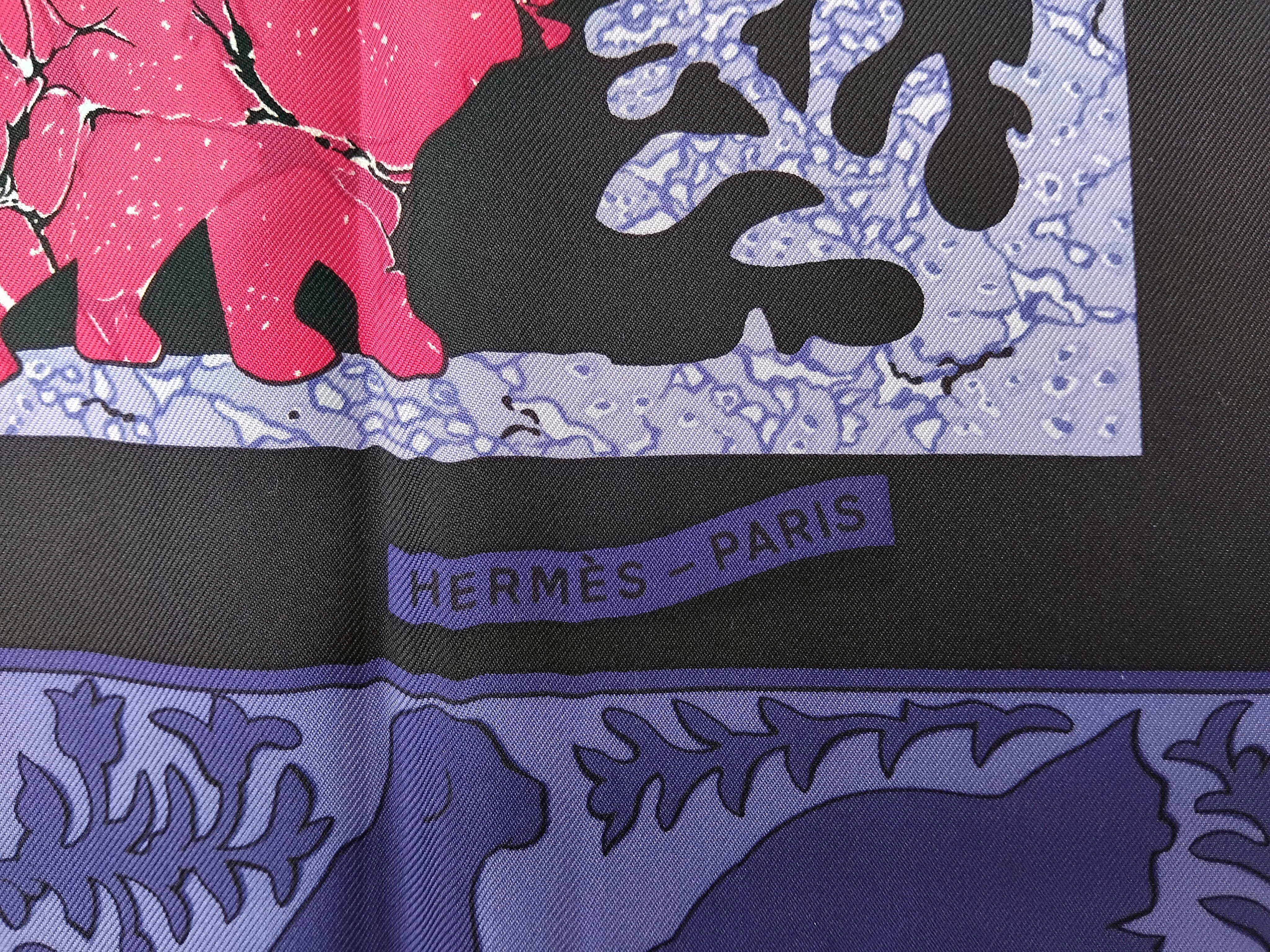 Écharpe en soie Hermès Early America Perriere Black Blue 35' en vente 10
