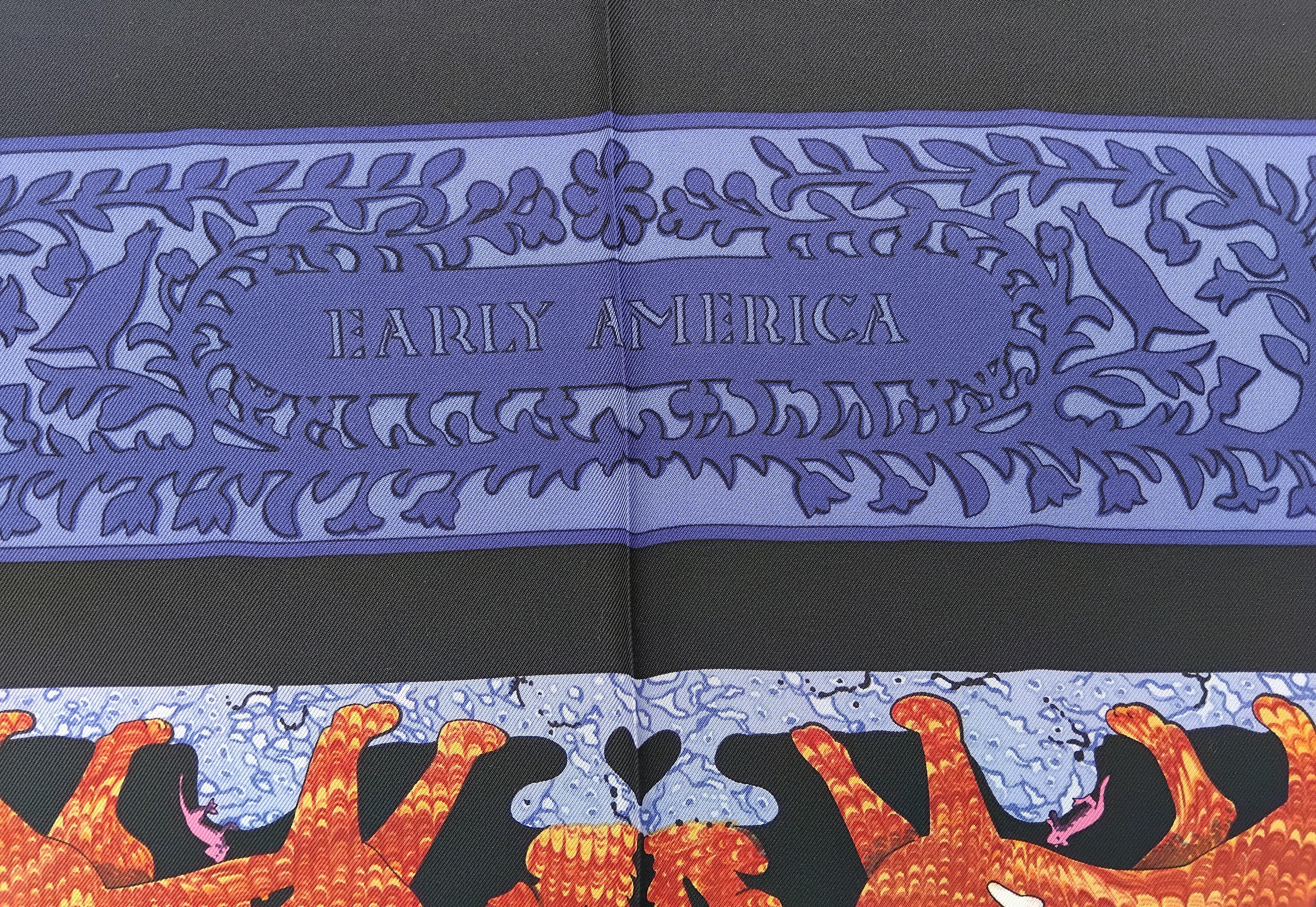 Violet Écharpe en soie Hermès Early America Perriere Black Blue 35' en vente