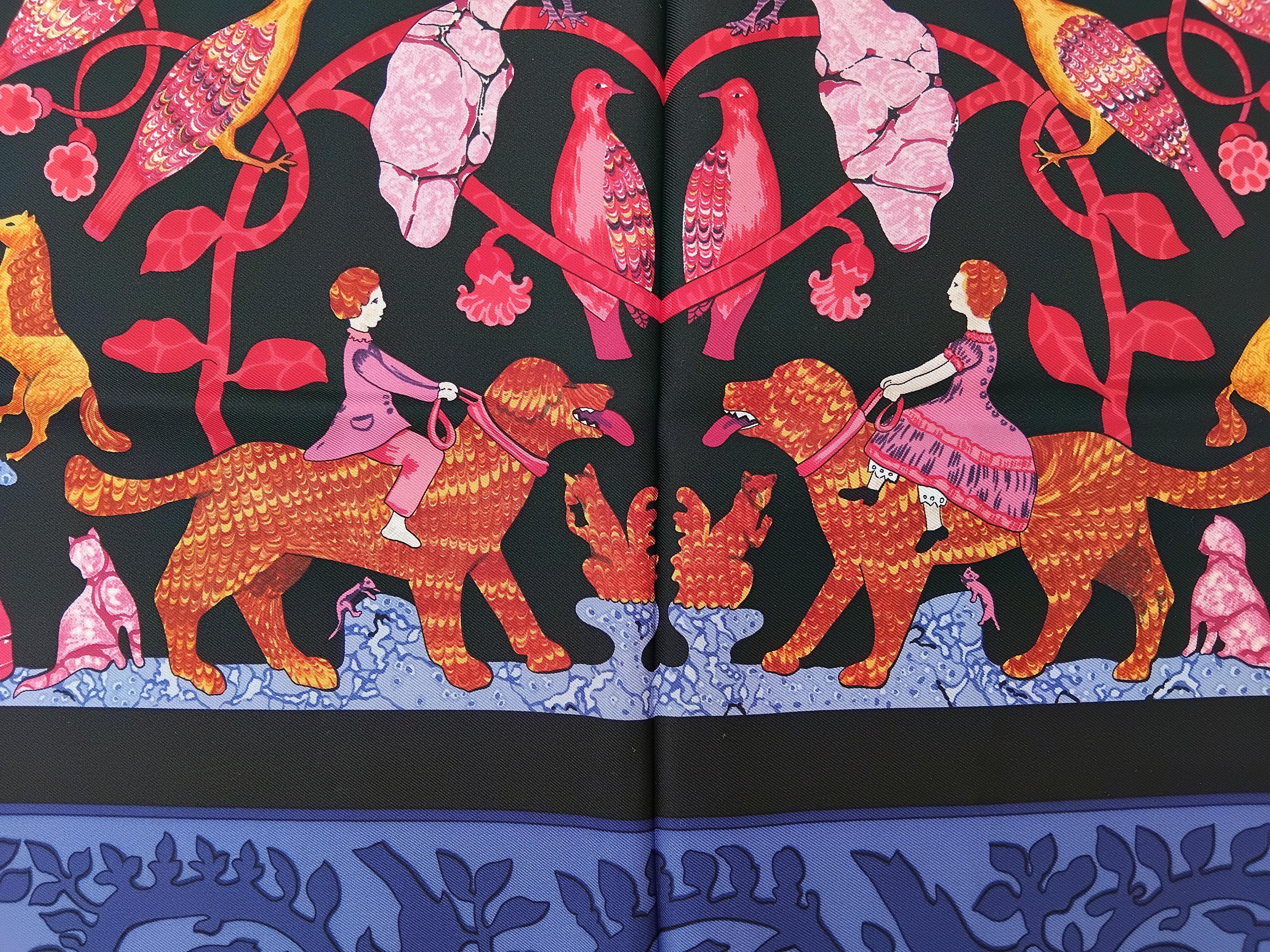 Écharpe en soie Hermès Early America Perriere Black Blue 35' en vente 5