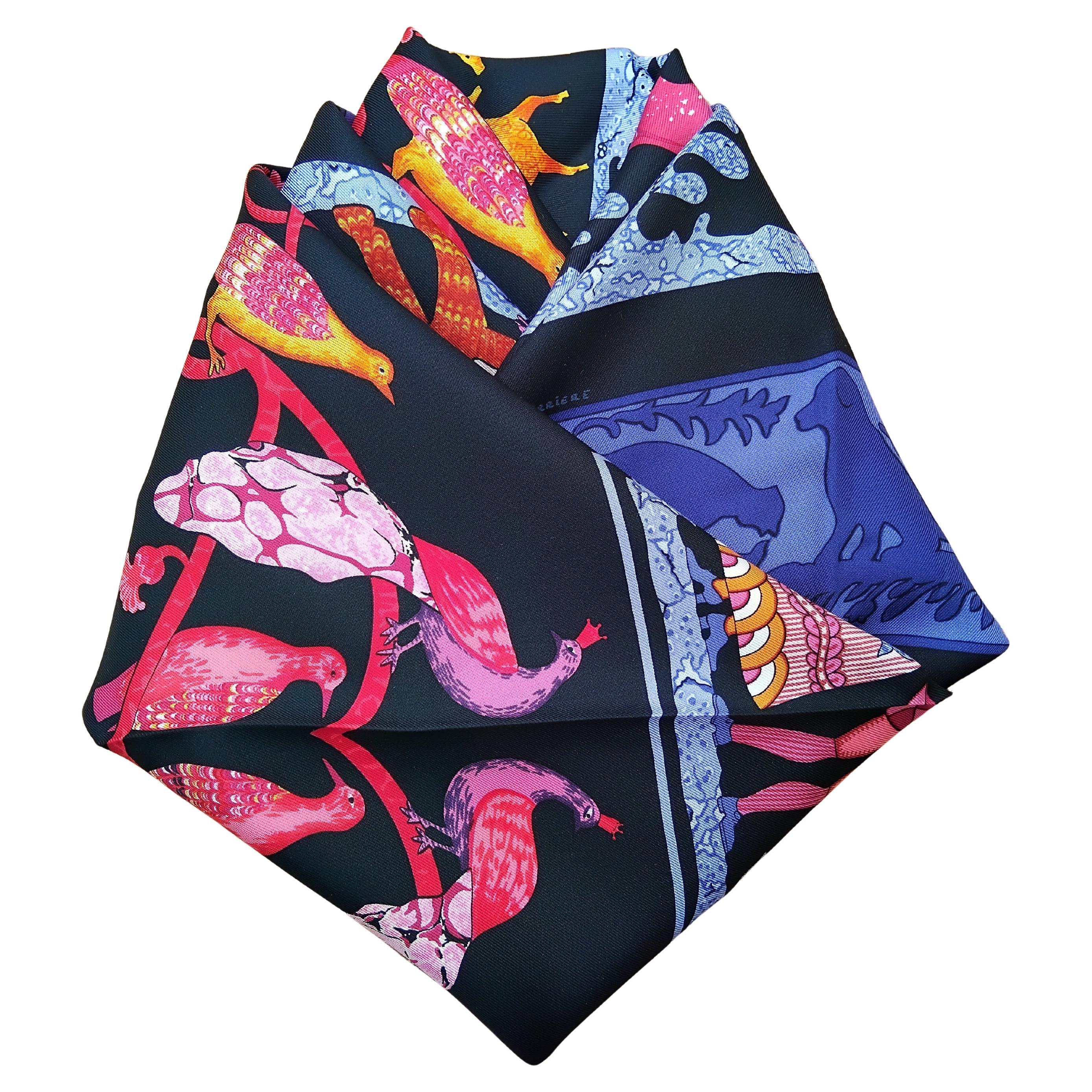 Écharpe en soie Hermès Early America Perriere Black Blue 35' en vente