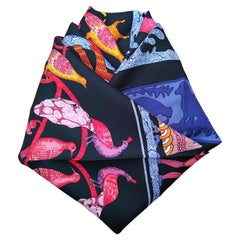 Hermès Sciarpa di seta Early America Perriere Nero Blu 35'