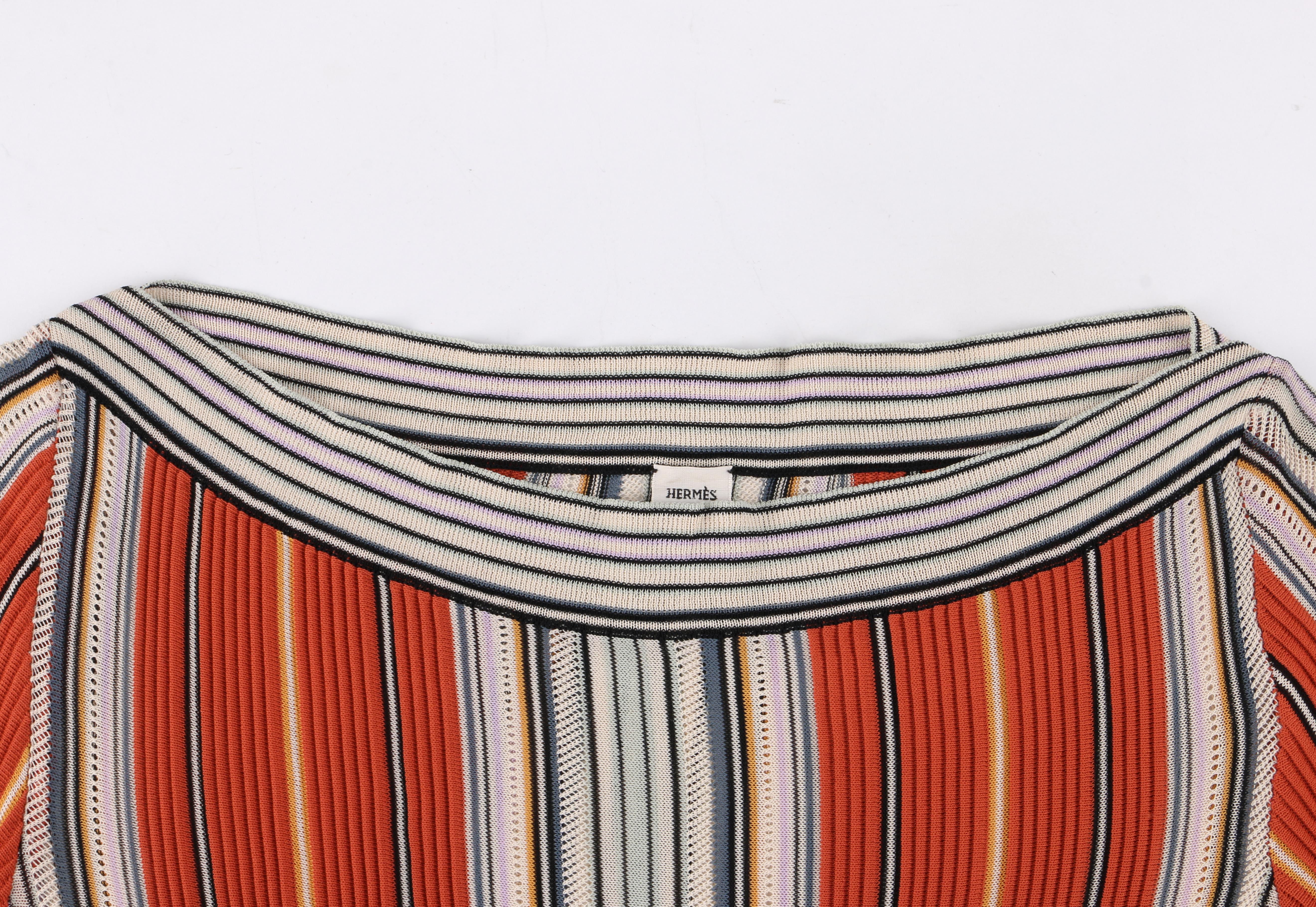 HERMES Early c.2000’s Multi-color Vertical Stripe Boat Neck 3/4 Sleeve Top 3