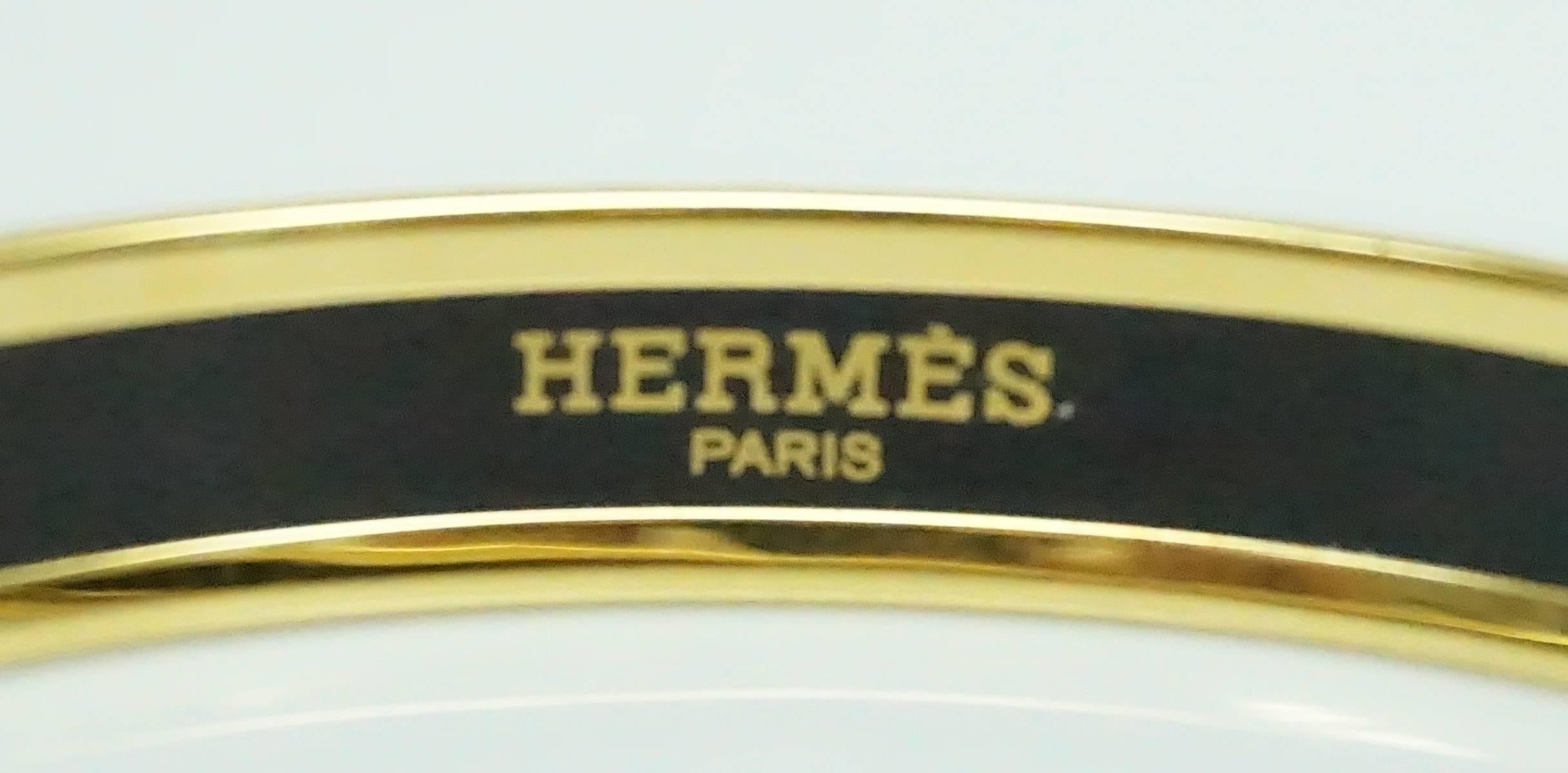 Women's or Men's Hermes Pair of Large Earthtones Logo Thin Enamel Bangle Bracelets 
