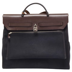 Hermes Ebene/Black Canvas and Leather Herbag Zip 39 Bag