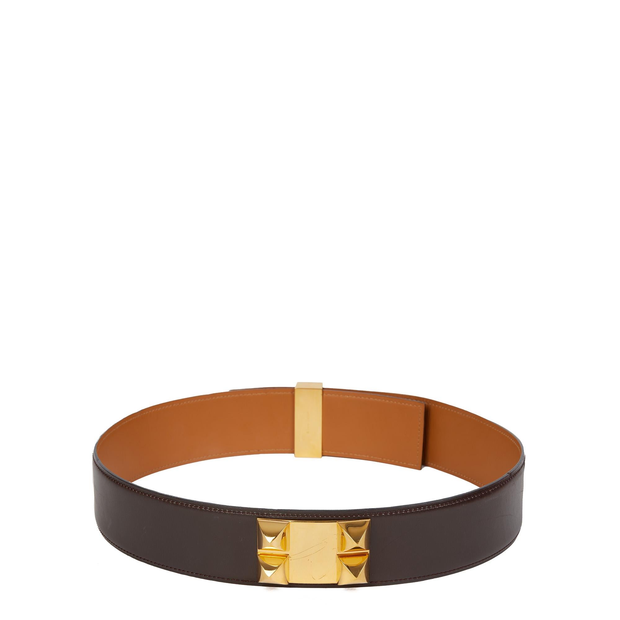 Hermès EBENE BOX CALF LEATHER COLLIER DE CHIEN BELT

CONDITION NOTES
The exterior is in good condition with minimal signs of use.
Overall this item is in good pre-owned condition. Please note the majority of the items we sell are pre-loved unless