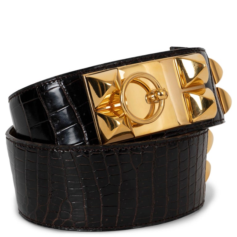 Vintage Hermès Ebene brown CROC collier de chien crocodile belt Hermès Rare Croc Collier de Chien Belt - Vintage Lux main image 4