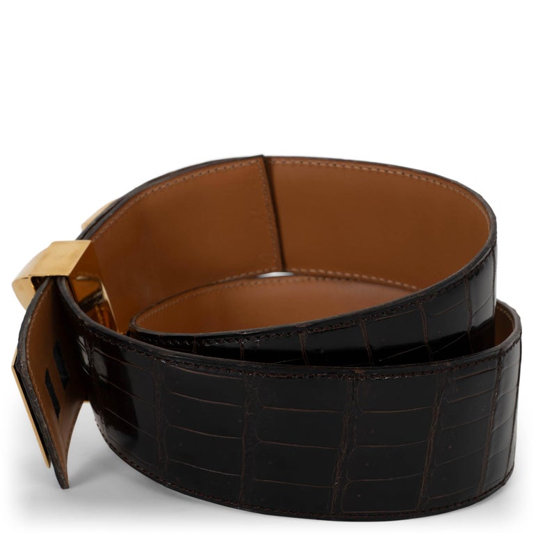 Vintage Hermès Ebene brown CROC collier de chien crocodile belt Hermès Rare Croc Collier de Chien Belt - Vintage Lux main image 3