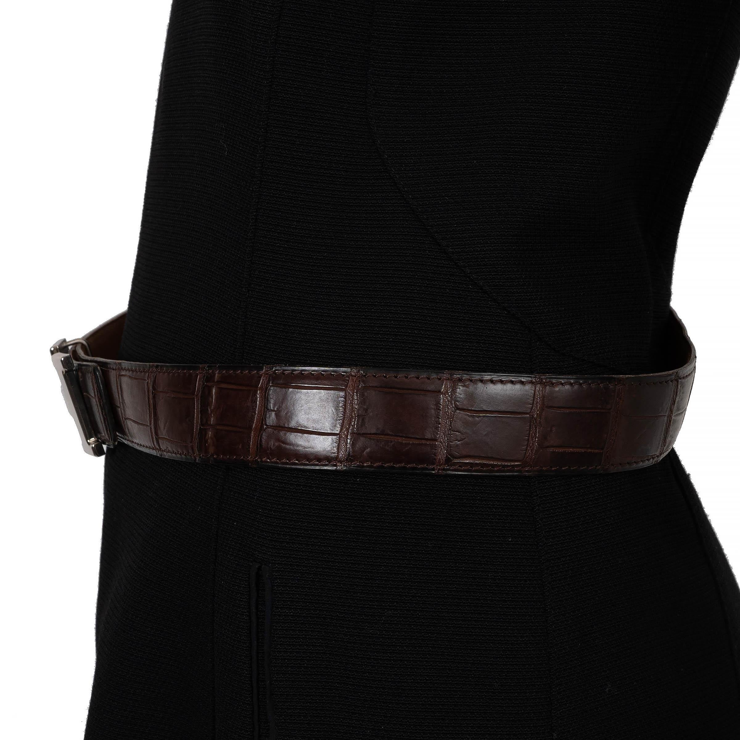HERMES Ebene brown MATTE CROCODILE 32MM H Buckle Belt 85 In Excellent Condition For Sale In Zürich, CH