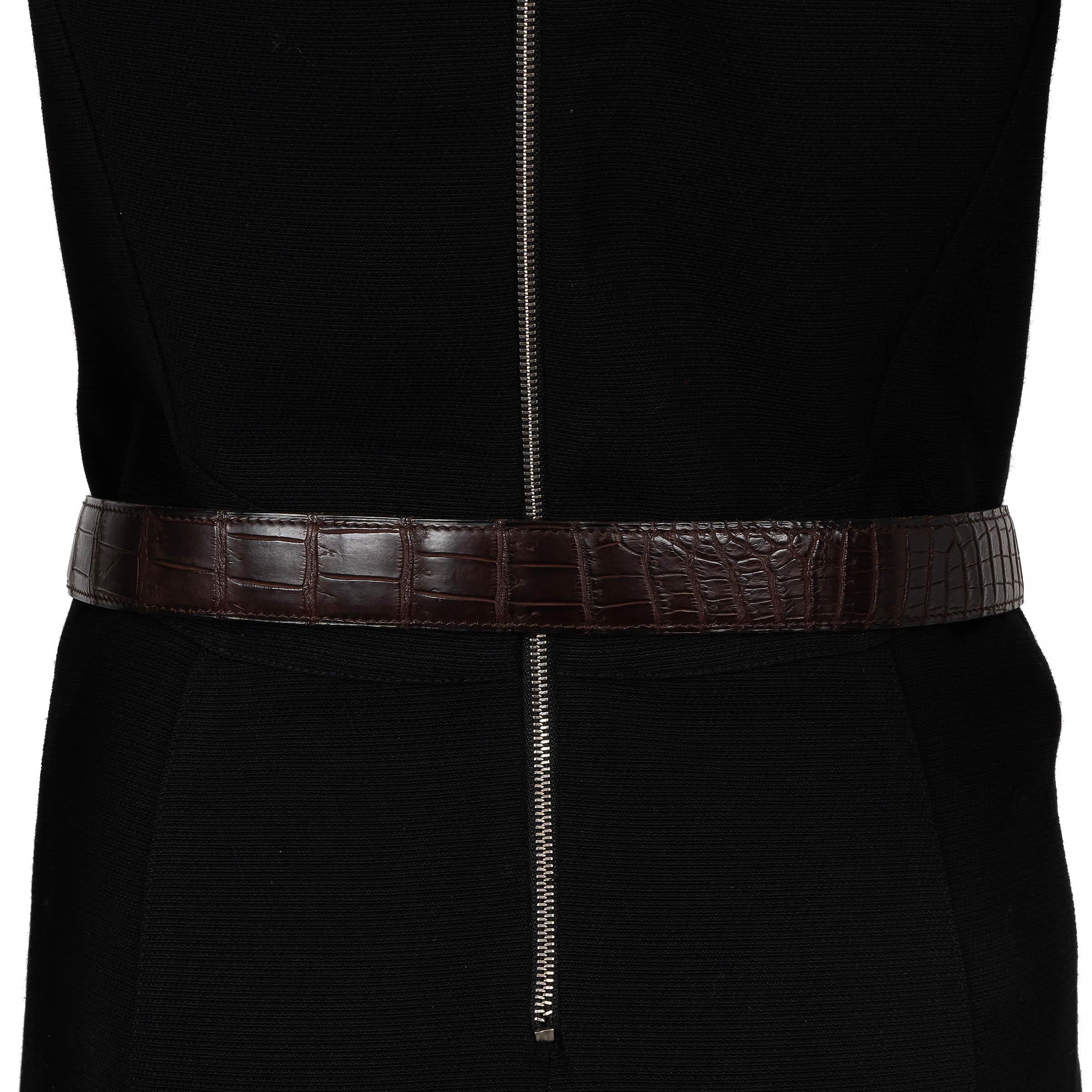 Women's HERMES Ebene brown MATTE CROCODILE 32MM H Buckle Belt 85 For Sale