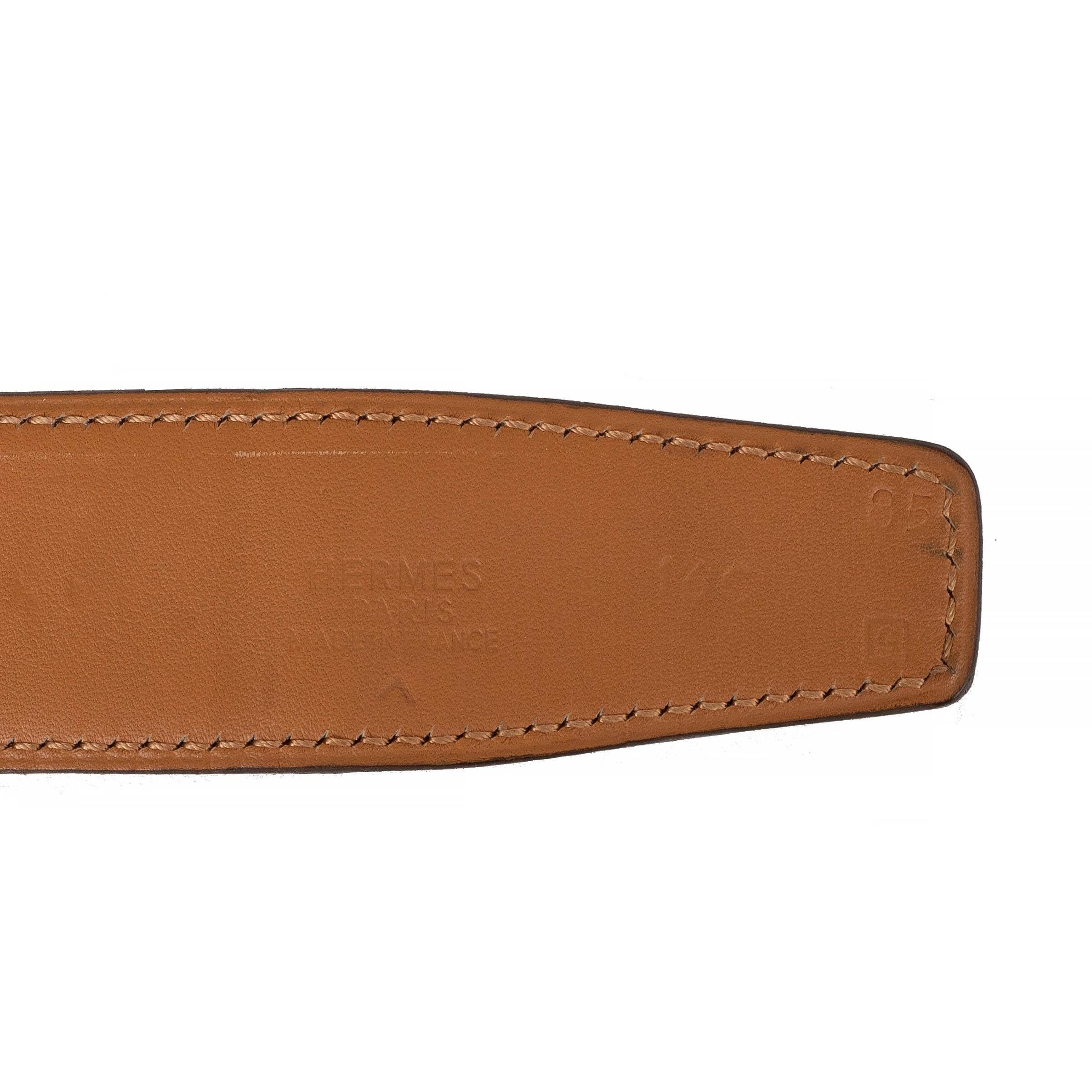 HERMES Ebene brown MATTE CROCODILE 32MM H Buckle Belt 85 For Sale 1