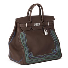 HERMES Ebene Embroidered Togo Leather Western Birkin 40cm HAC
