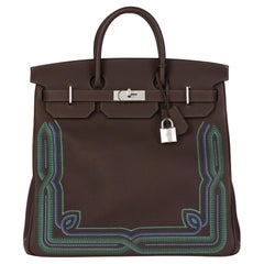 HERMES Ebene Embroidered Togo Leather Western Birkin 40cm HAC