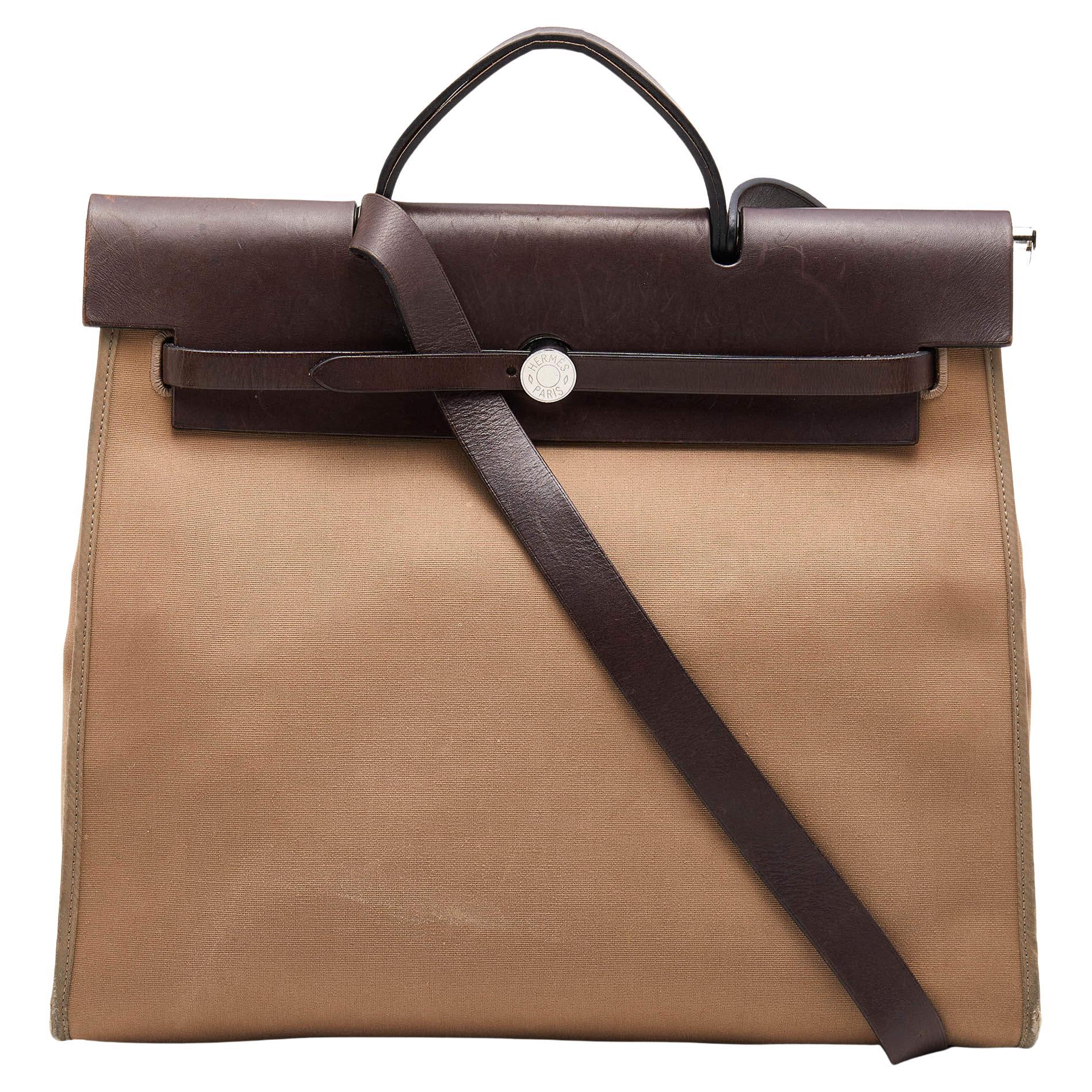 Hermes Ebene Etoupe Canvas and Leather Herbag Zip 39 Bag at