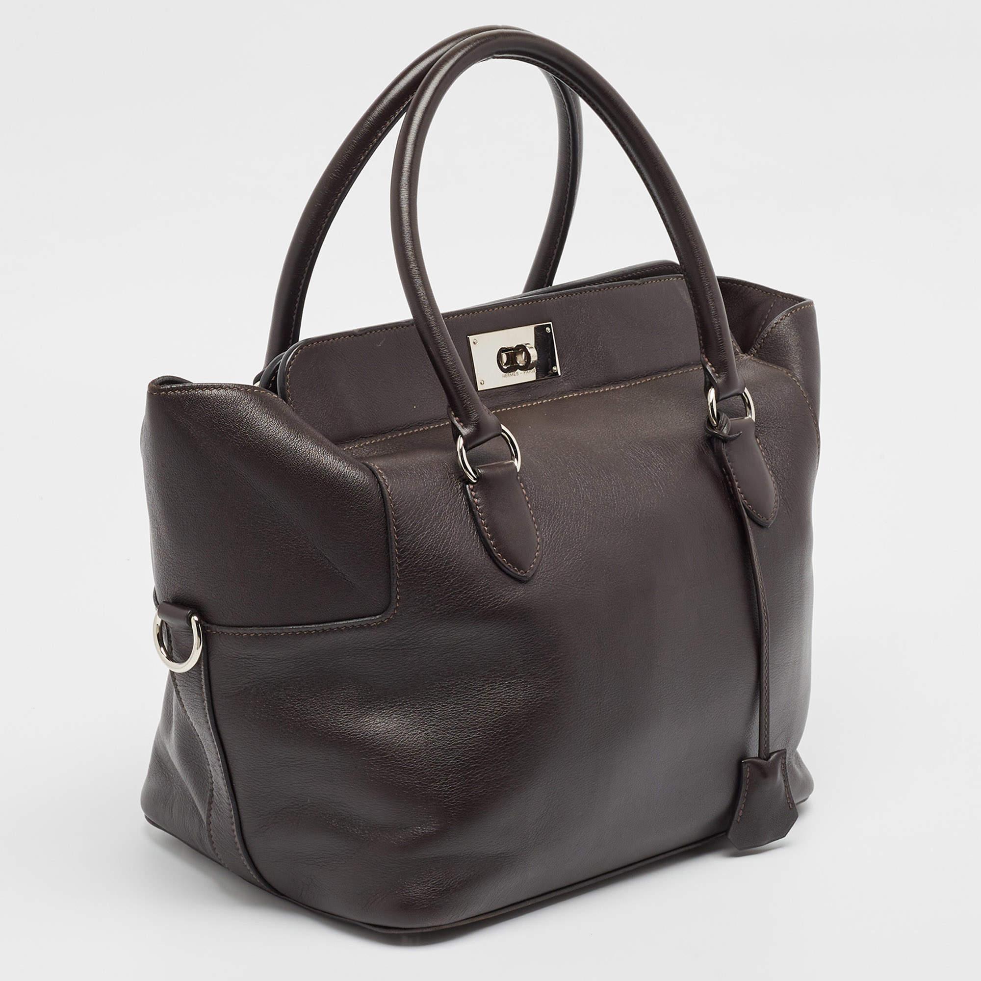 Black Hermes Ebene Evercolor Leather Palladium Finish Toolbox 26 Bag