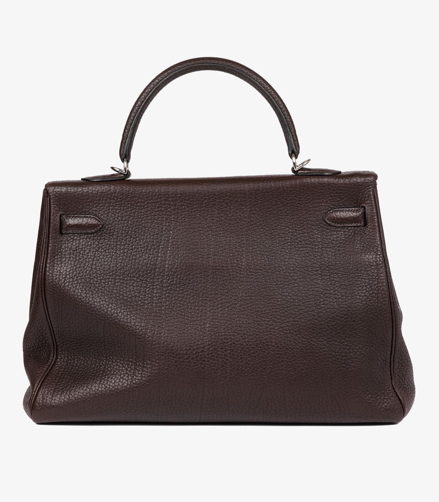 Black Hermès Ebene Fjord Leather Kelly 35cm Retourne