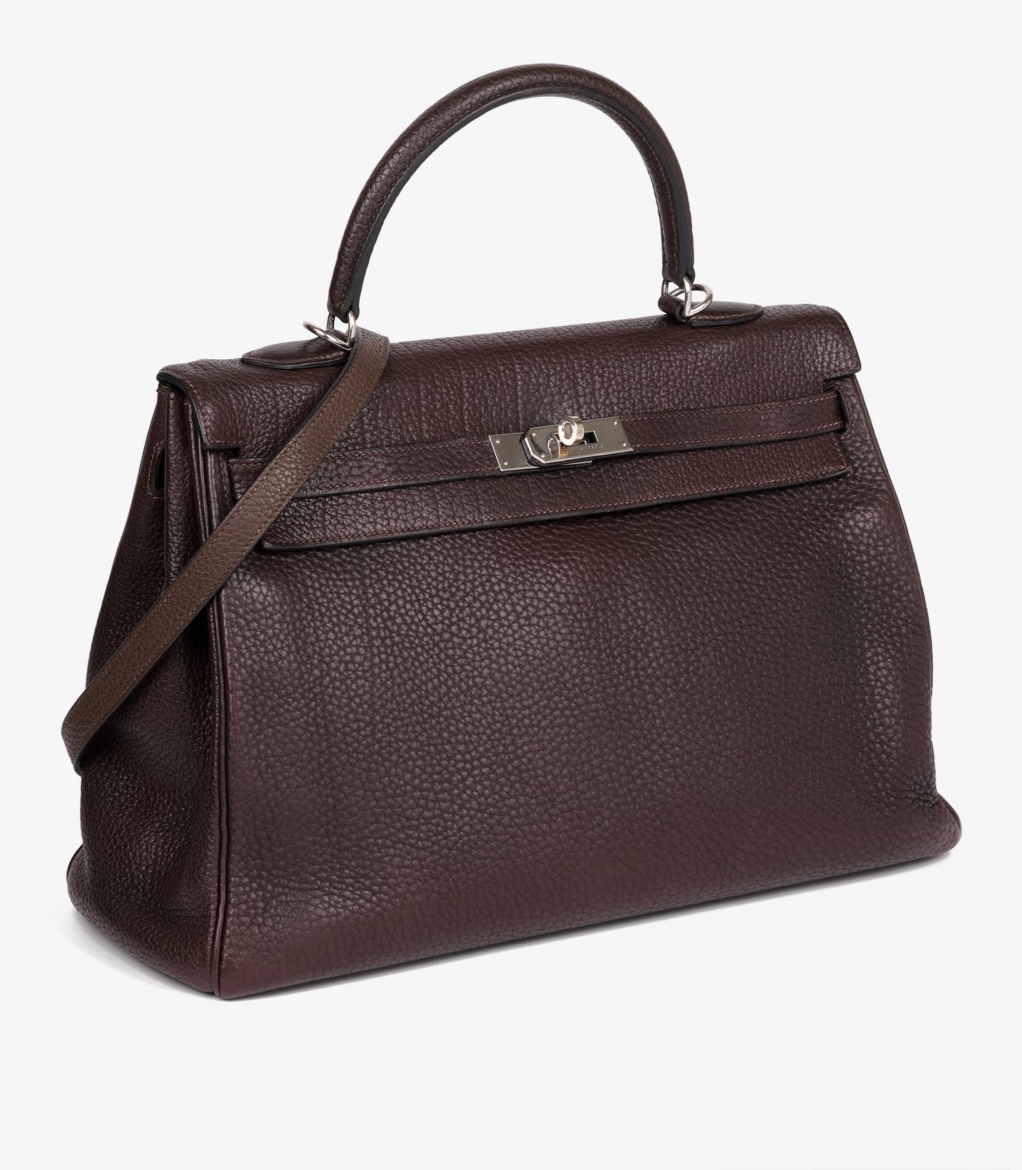 Hermès Ebene Fjord Leather Kelly 35cm Retourne im Angebot 4