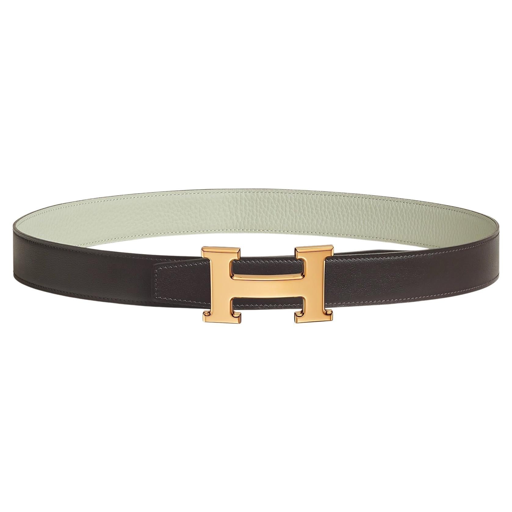 Hermes Ébène / Gris Névé H belt buckle and Reversible leather