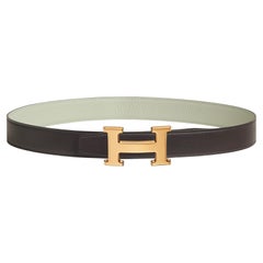 Hermes Ébène / Gris Névé H belt buckle & Reversible leather strap 32 mm Size 75