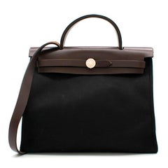 Hermes Ebene Jäger vache Leder & Schwarz Toile Canvas Herbag Zip 31 cm