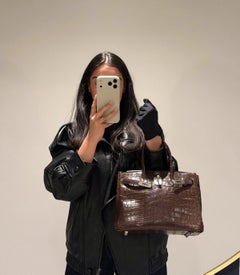 Hermès Ebene Matte Niloticus Crocodile Leather Toile Interior Vintage Birkin 30c
