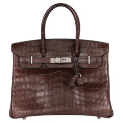 Hermès Ebene Matte Niloticus Crocodile Leather Toile Interior Vintage Birkin 30c