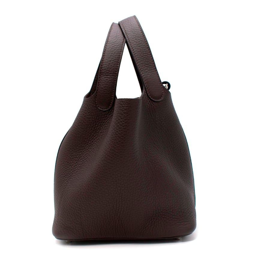 Hermès Ebene Taurillon Clemence Ledertasche mit Picotin-Schlüssel 18 PHW (Schwarz) im Angebot