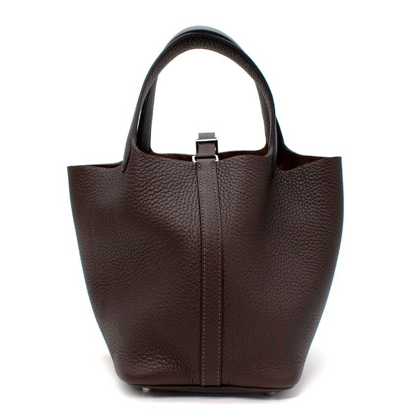 Hermès Ebene Taurillon Clemence Ledertasche mit Picotin-Schlüssel 18 PHW im Zustand „Neu“ im Angebot in London, GB